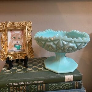 Vintage Blue Glass Compote Dish